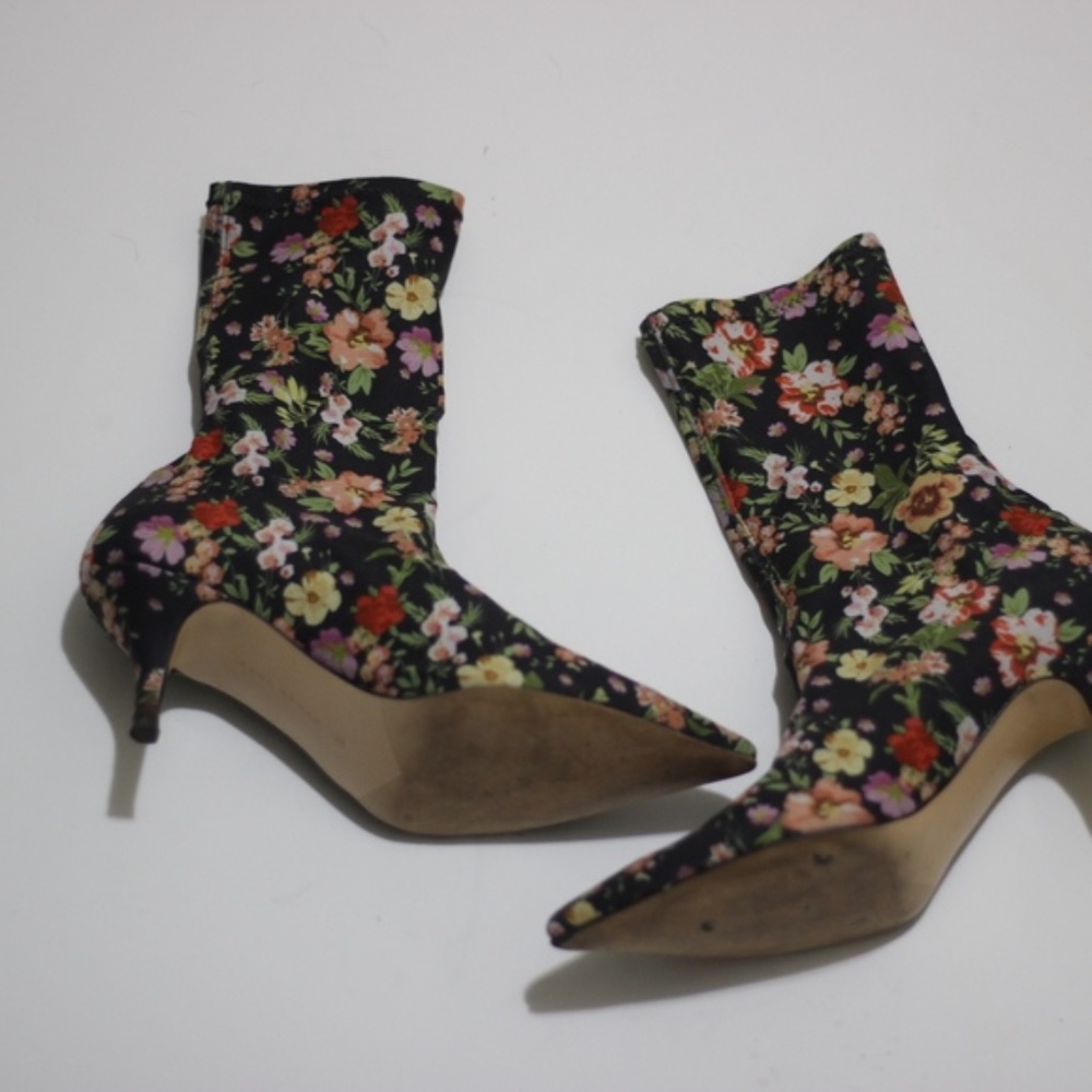Zara floral print fabric sock ankle spring boots - Picture 2 of 4